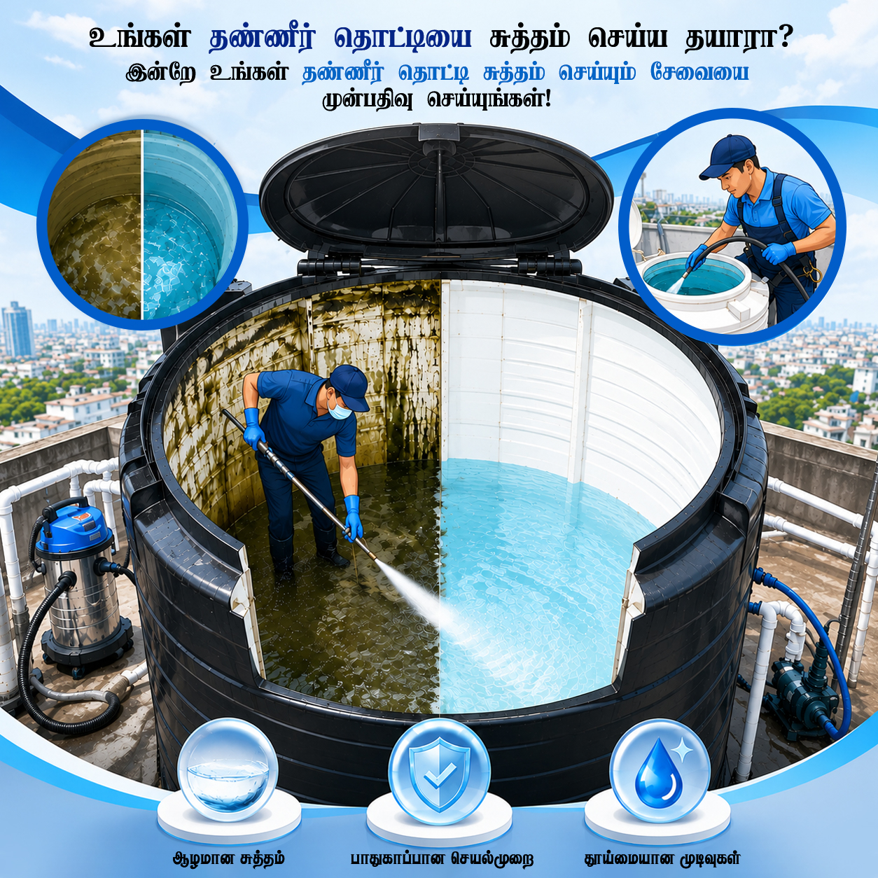 Vetri Water Tank Cleaning Footer